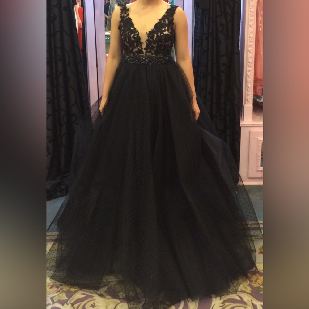 Black V-Neck Ball Gown - Size 2